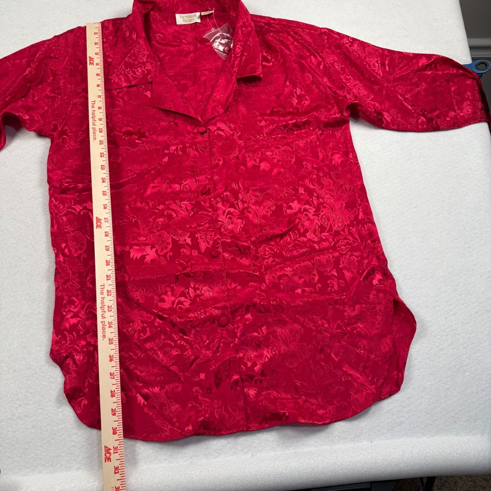Victoria's Secret Pajama Top Womens P/S Red Jacquard Floral Button Up Vintage - Picture 4 of 10